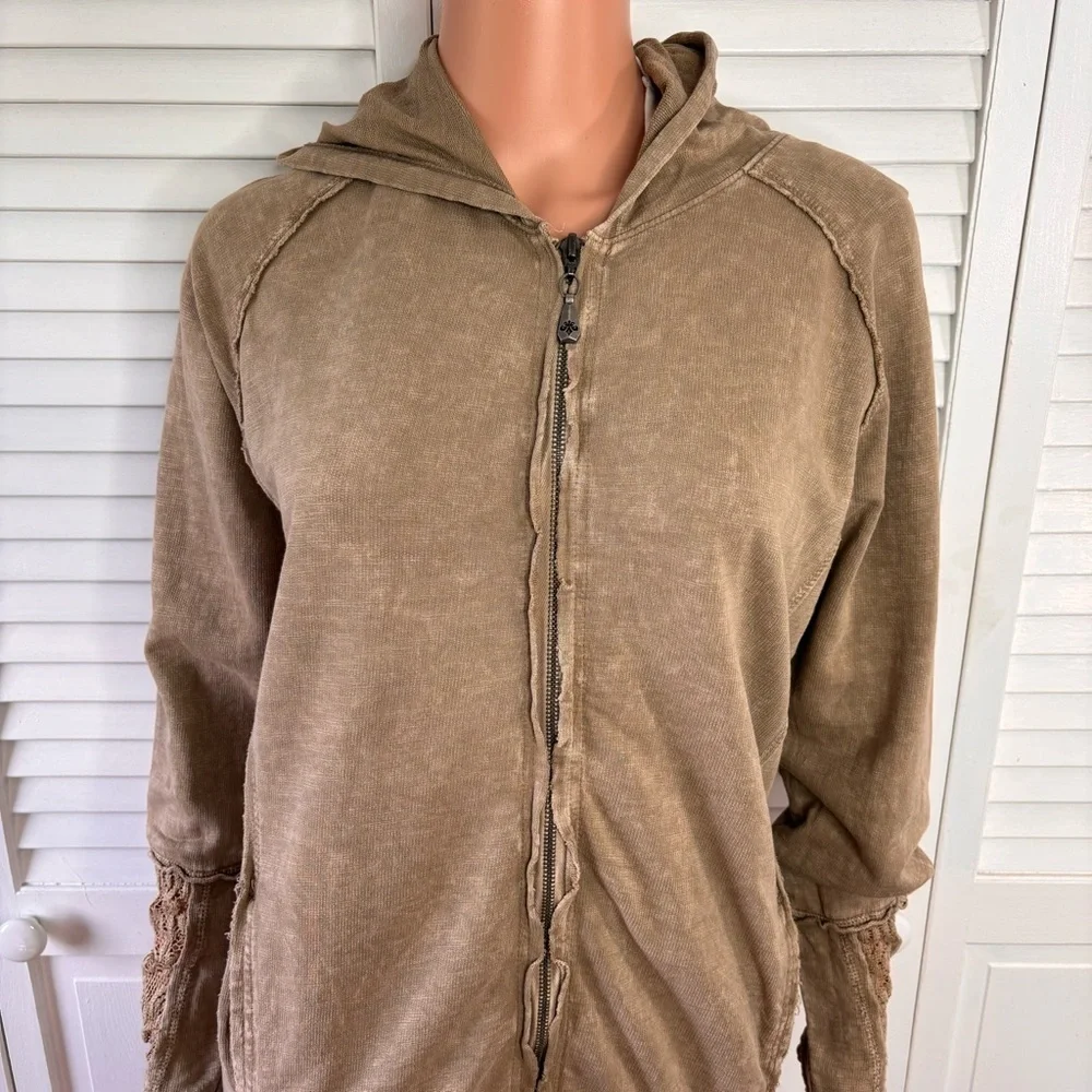 AFFLICTION Brown Zip Up Hooded Sweater Size Medium - Picture 2 of 8